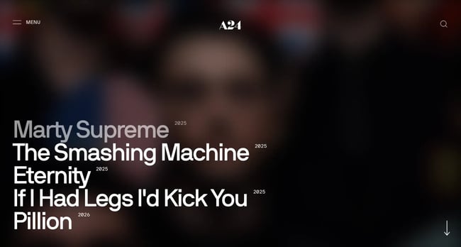 website home page design, a24